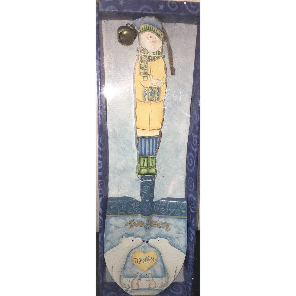 Teresa Kogut Snowman Naughty/ Nice Shovel Christmas Wall Decor Bell Polar Bear
